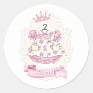 Pink Princess Dress Girl Baby Shower Classic Round Sticker