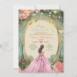 Pink Princess Dress Gold Forest Mis Quince Invitation