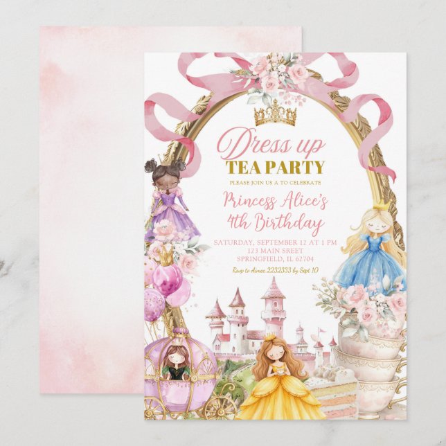 dress up tea party birthday invitations Pink Princess Dress up tea party Birthday Invitation