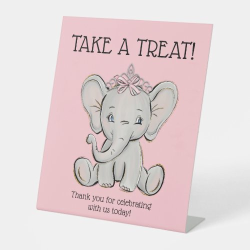 Pink Princess Elephant Birthday Take Treat Favor P Pedestal Sign