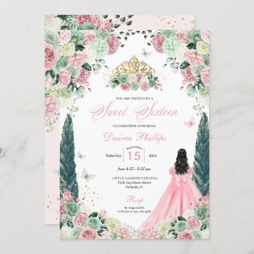 Pink Princess Enchanted Garden Sweet Sixteen Invitation