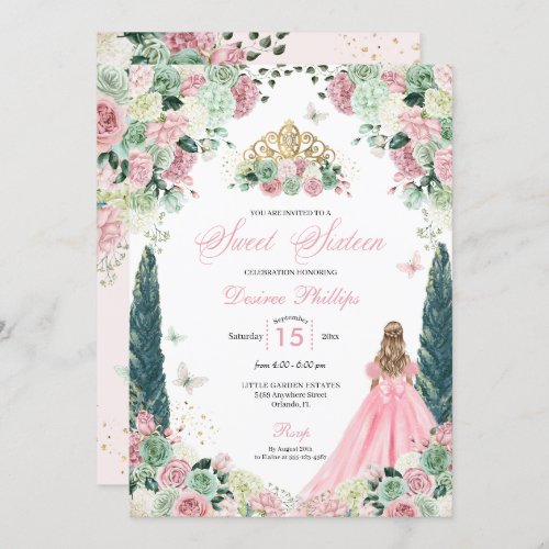 Pink Princess Enchanted Garden Sweet Sixteen Invitation