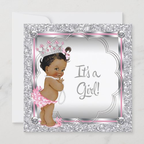 Pink Princess Ethnic African American Baby Shower Invitation