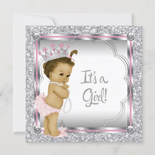 Pink Princess Ethnic African American Baby Shower Invitation