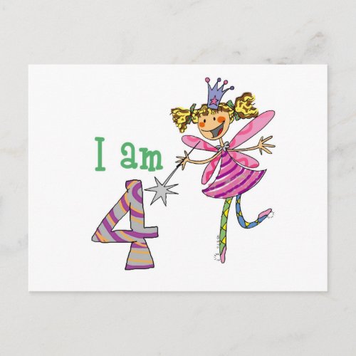 Pink princess fairy age 4 postcard