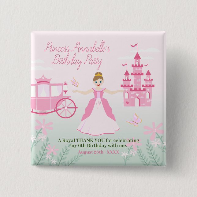 Pink Princess Fantasy Birthday Party Button (Front)
