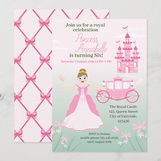 Pink Princess Fantasy Birthday Party Invitation (Front/Back)
