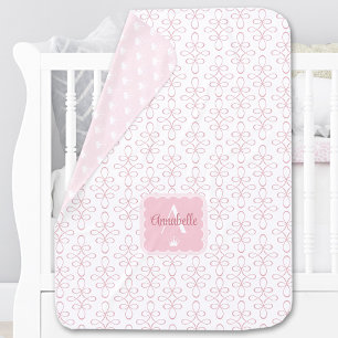 Pink Princess Filigree Pattern Girl Name Monogram Baby Blanket