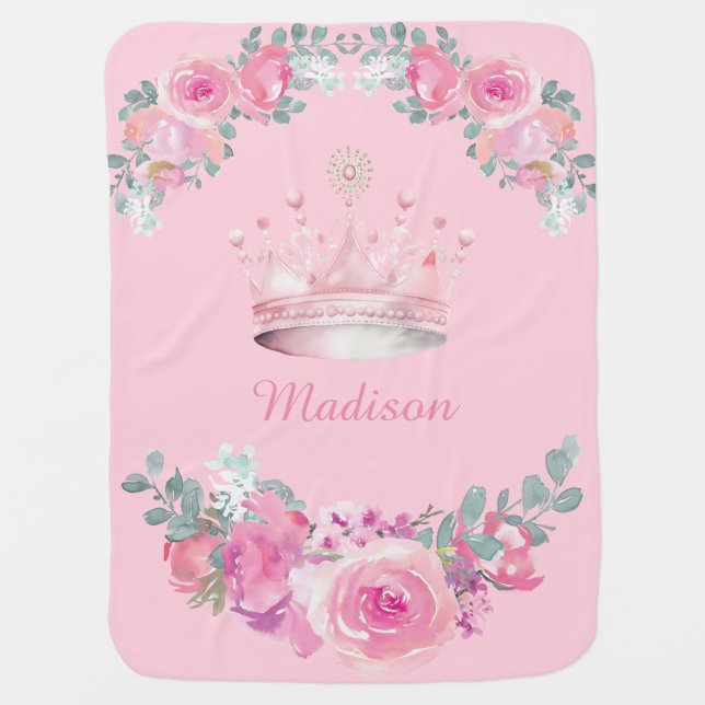 Pink Princess Floral Baby Blanket (Front)
