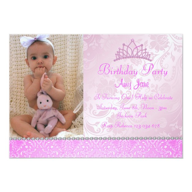 Pink Princess Floral Birthday Invitation