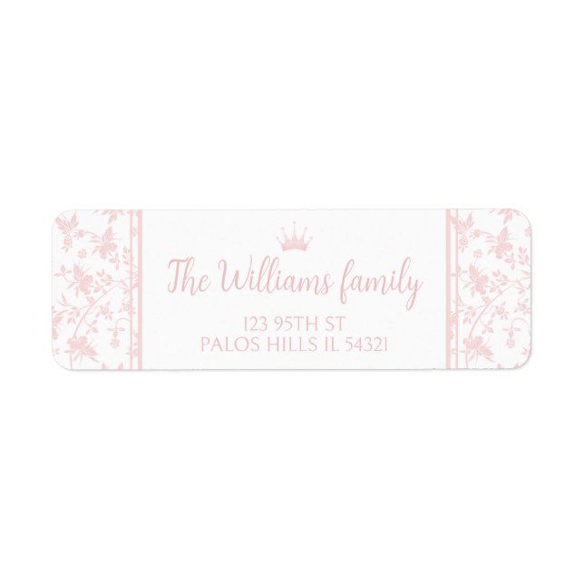 PInk princess floral pattern return address labels (Front)