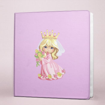 Pink Princess Flower Girl Cute Cartoon 3 Ring Binder by designs4you at Zazzle