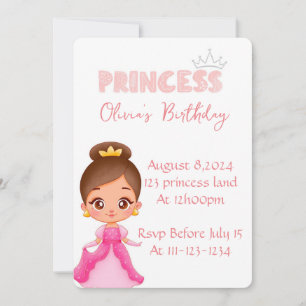 Pink princess girl birthday invitation 