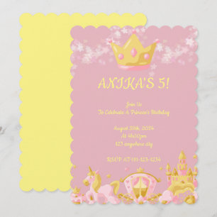 Pink princess girl birthday invitation 