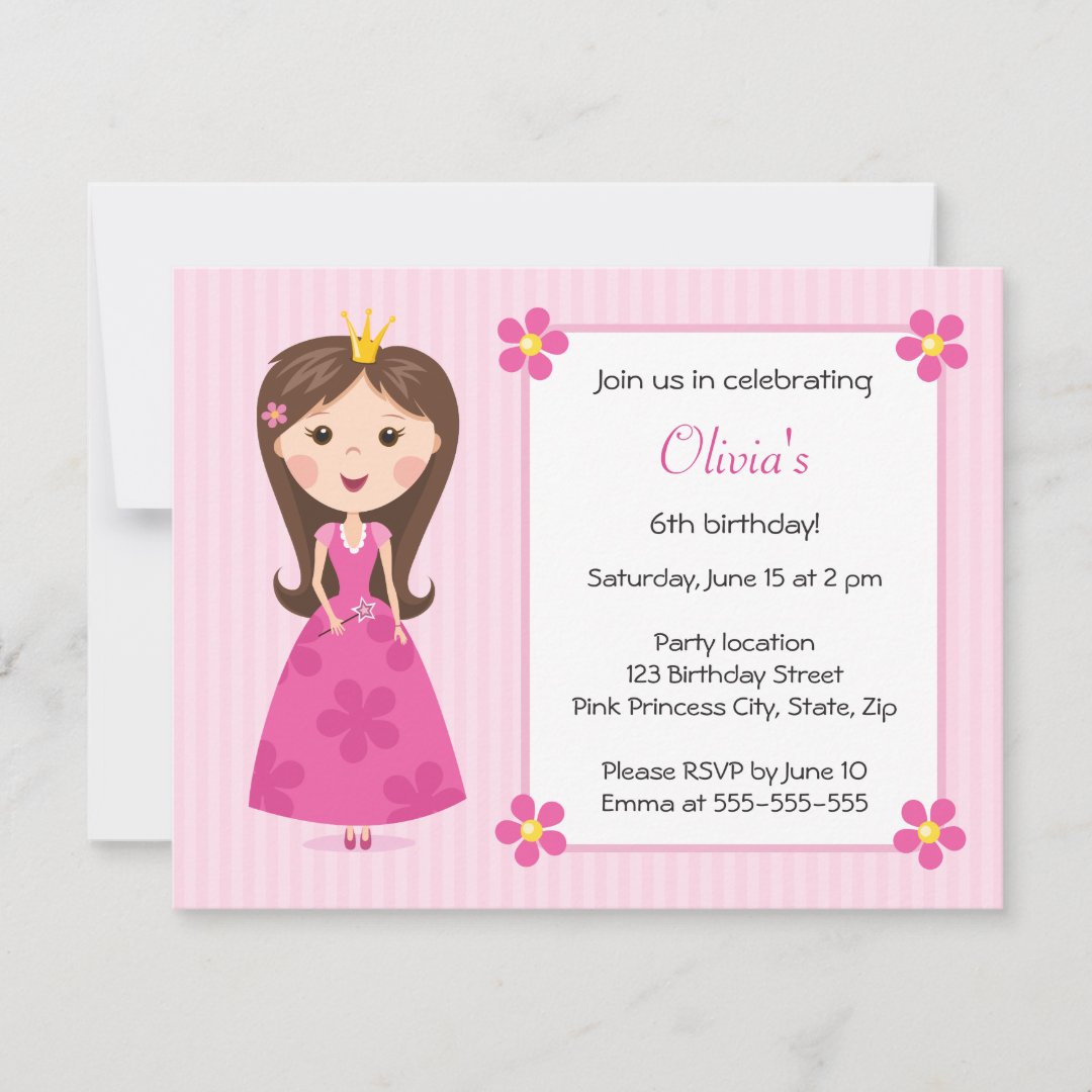 Pink princess girl cute girly birthday invitation | Zazzle