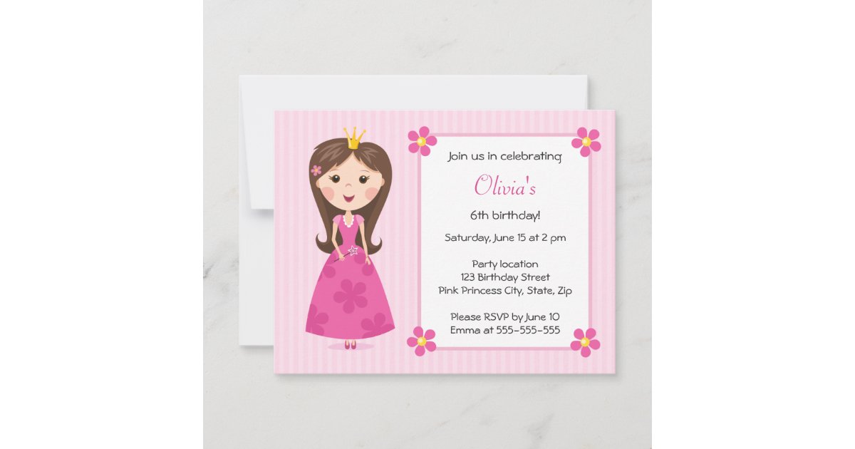 Pink princess girl cute girly birthday invitation | Zazzle