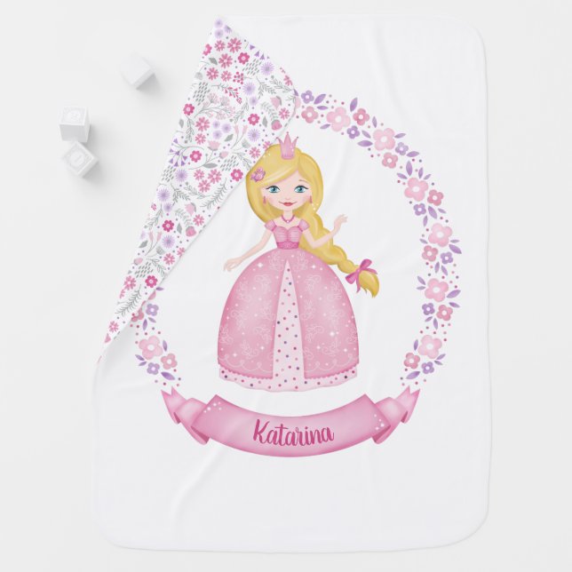 Pink Princess Girl Cute Nursery Baby Blanket (In Situ)