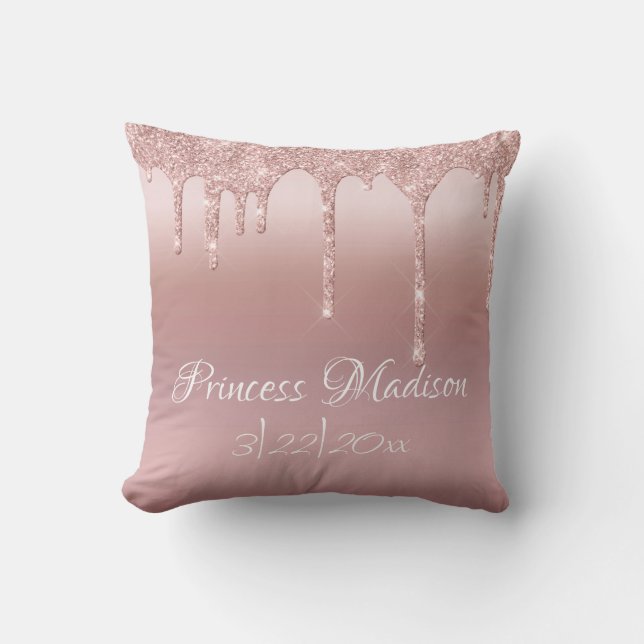 Pink Princess Glitter Elegant Typography Stats Throw Pillow (Front)