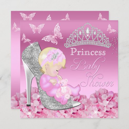 Pink Princess Glitter Shoe Baby Shower Invitation