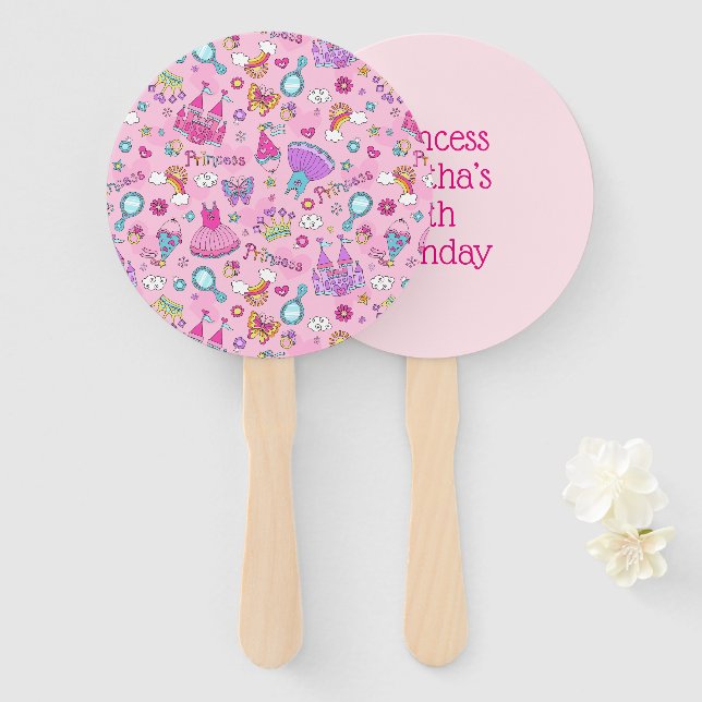Pink Princess Hand Fan (Front and Back)