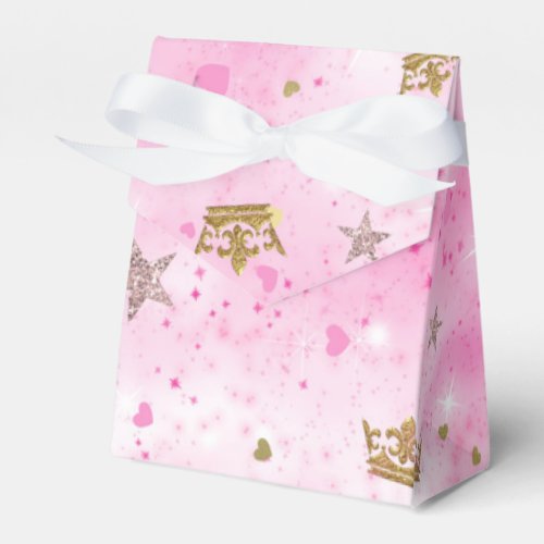 Pink Princess Hearts Stars  Crowns Birthday Party Favor Boxes