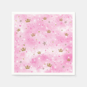 Pink Princess Hearts Stars & Crowns Birthday Party Napkins