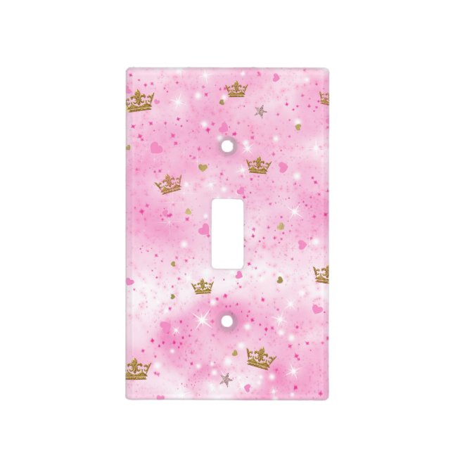 Pink Princess Hearts Stars Crowns Glitter Sparkle Light Switch Cover (Front)