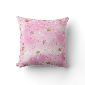Pink Princess Hearts Stars & Crowns Throw Pillow