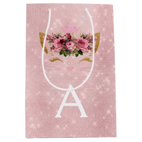 Pink Princess Kitten Rose Gold Blush Pink Glitter Medium Gift Bag