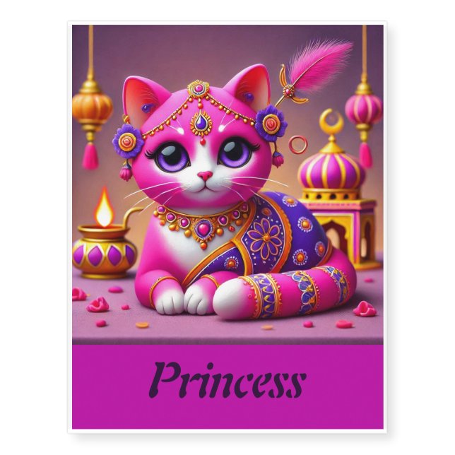 Pink Princess Kitty Temporary Tattoos (Front)