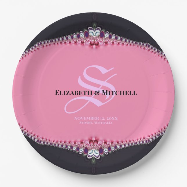 Pink Princess Lace Special Day Engagement Wedding Paper Plates (Front)