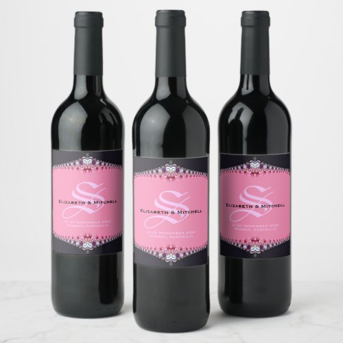 Pink Princess Lace Wedding Wine Label