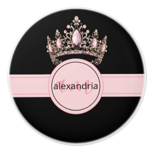 Pink Princess Monogram Tiara Girly Ceramic Knob