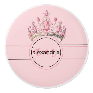 Pink Princess Monogram Tiara Girly Ceramic Knob