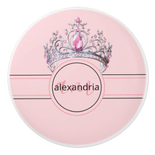 Pink Princess Monogram Tiara Girly Ceramic Knob