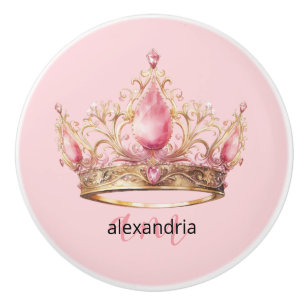Pink Princess Monogram Tiara Girly Ceramic Knob
