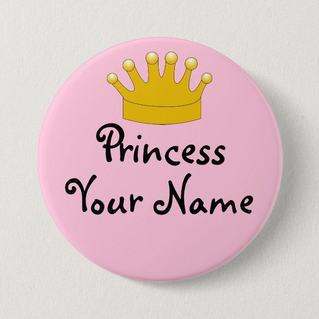 Pink Princess Nametag Pin Gold Crown Personalized (Front)
