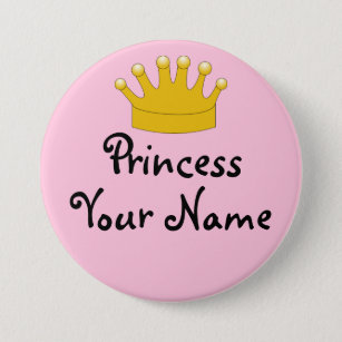 Pink Princess Nametag Pin Gold Crown Personalized