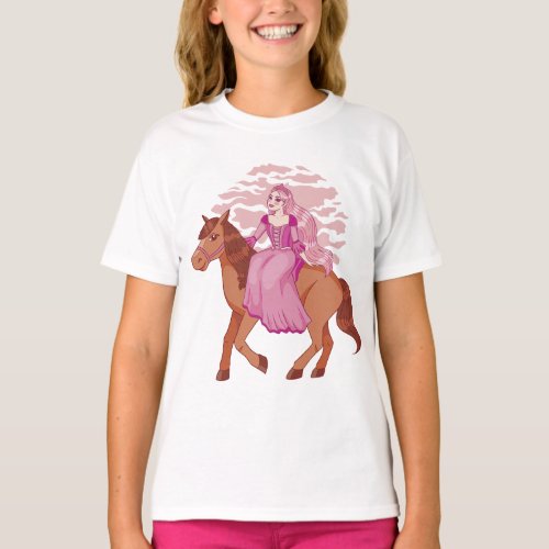 Pink princess on a horse design T_Shirt