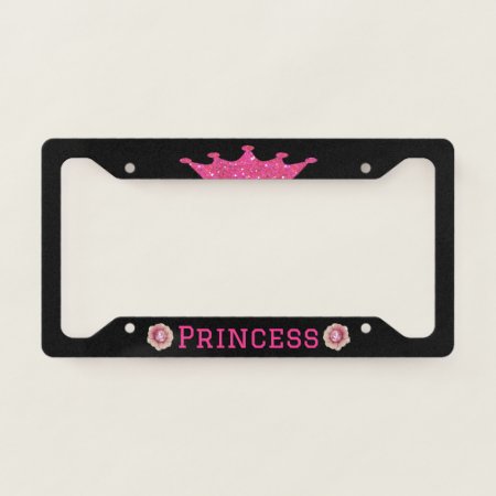 Pink Princess On Black License Plate Frame
