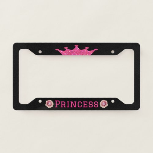 Pink Princess on Black License Plate Frame