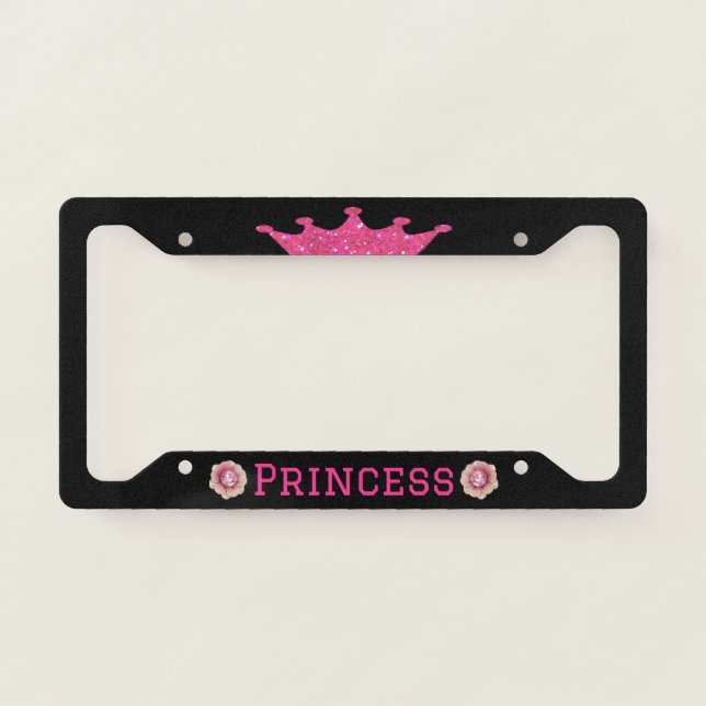 Pink Princess on Black License Plate Frame (Front)