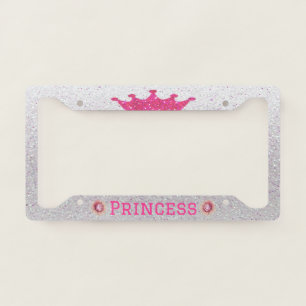 Pink Princess on Silver License Plate Frame
