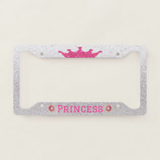 Pink Princess on Silver License Plate Frame