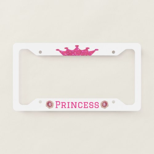 Pink Princess on White  License Plate Frame