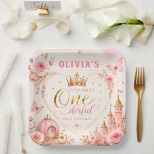 Pink Princess One-derful First Birthday Paper Plates