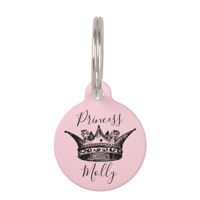 Pink Princess Ornate Crown Pet ID Tag (Front)