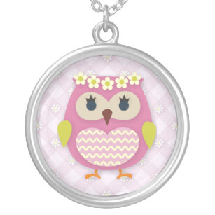 Pink Princess Owl Round Necklace
