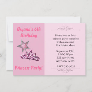 Pink Princess Party Birthay Invitations Wand Crown