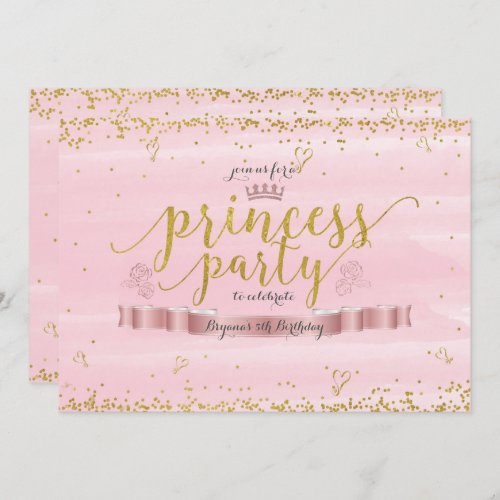 Pink Princess Party  Gold Birthday Invitations